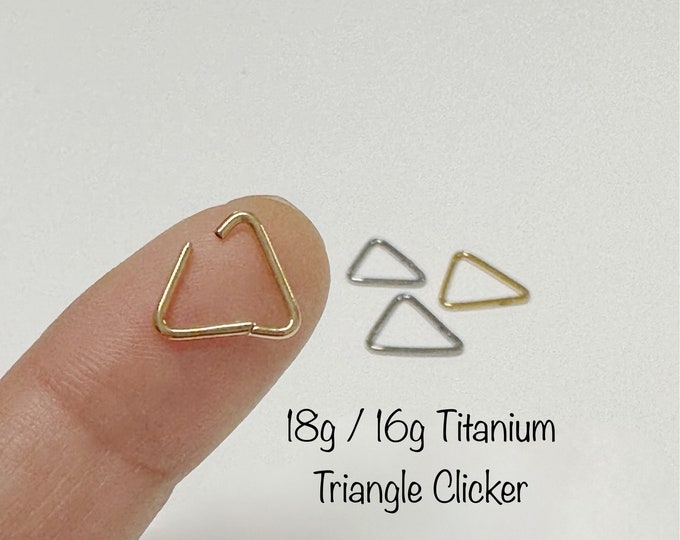 18g 16g Triangle Titanium Seamless Hinged Clicker, ASTM F-136 Titanium Segment Ring, Cartilage, Daith, Nickel Free