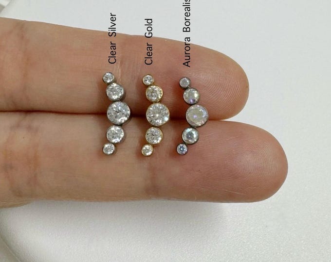 20g 18g 16g Curve CZ Push In Bezel Setting Titanium Labret, CZ Crescent ASTM F-136 Implant Grade Titanium Helix Cartilage Tragus