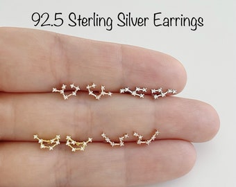 Constellation Earrings (Pair), Tiny Sterling Silver constellation earrings Nickel Free, Star Sign Zodiac, Astrology earrings