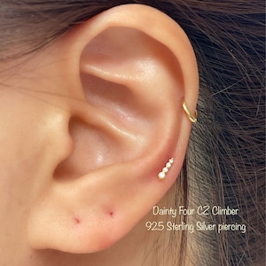 Piercing d'alpiniste Dainty Four CZ (simple), Piercing de conque baguette hélix tragus en argent sterling 925