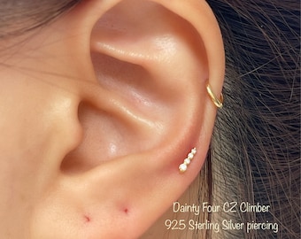 CZ Climber Piercing: Dainty Sterling Silver Baguette Cartilage Earring (Single)