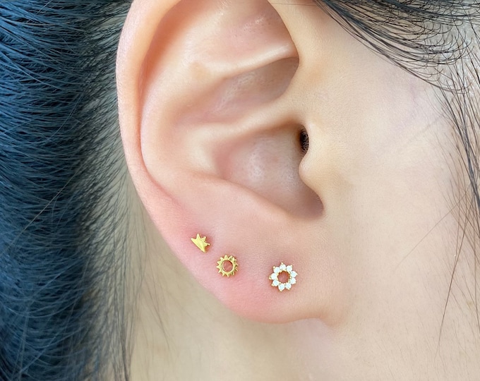 Open Circle CZ Stud earrings, Sun Earrings, 925 Sterling Silver Hypoallergenic Nickel Free Stud earrings