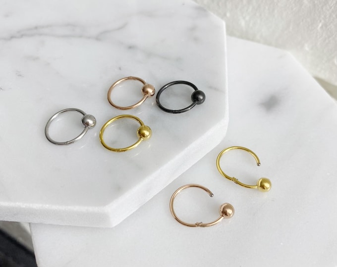 Ball Hoop 18g 316L Surgical Steel Cartilage Hoop (Single), Nose Septum Seamless Hinged Ball Clicker