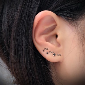 Tiny Black Stud Earrings, Sterling Silver Black Stud Earrings (PAIR), Teeny Tiny Studs, Minimalist Stud Earrings