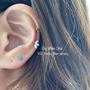 Genuine OPAL Crown Piercing (Single) Triple Marquise opal piercing, 925 Sterling Silver Genuine White Opal piercing, Cartilage Helix Conch