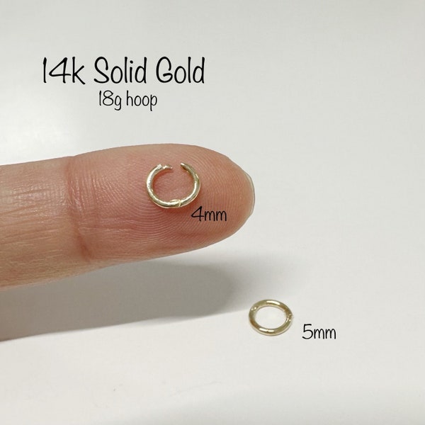 14k Solid Gold "SUPER TINY" 4mm/5mmTragus Huggie Hoop Earring(Single), 14k Solid Gold Hoop Tragus, Rook, Daith, Forward Helix, Mid Cartilage