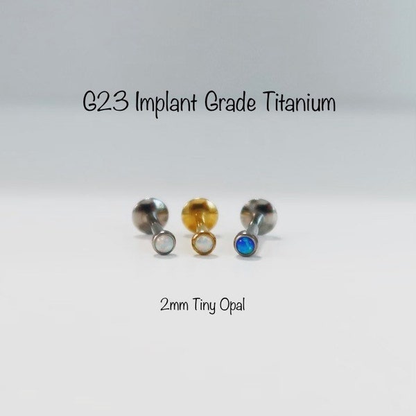 16G 2mm Opal Bezel Titanium 6AL-4V-ELI-ASTM-F136 piercing, Tiny 2mm Internally Threaded Labret/Monroe with Opal bezel piercing