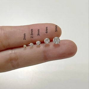 CZ Stud Implant Grade Titanium earrings, 2mm 2.5mm 3mm 4mm 5mm prog setting cubic zirconia earrings, Minimalist earrings