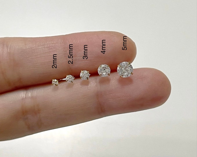 CZ Stud Implant Grade Titanium earrings, 2mm 2.5mm 3mm 4mm 5mm prog setting cubic zirconia earrings, Minimalist earrings