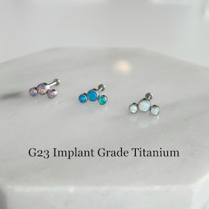 20g 18g 16g Curve Opal PUSH IN Prong Setting Titanium Labret, Dainty Opal Implant Grade Titanium Helix Cartilage Tragus