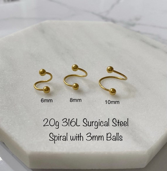 316L Surgical Steel High Polished Spiral Cartilage Helix Hoop with Ball Ends 316L Surgical Steel High Polished Spiral Cartilage Helix Hoop with Ball Ends