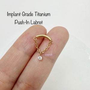 20 g 18 g 16 g Helix Curved with CZ Dangle Piercing, Titane de qualité implantaire ASTM F-136, piercing plat, labret hélicoïdal