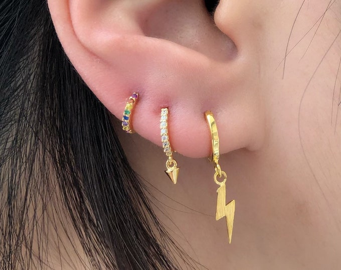 Lightning Bolt Hoop Earrings (Pair), Hypoallergenic/Nickel Free Gold/Silver/Rosegold filled Lightning Bolt Hoops