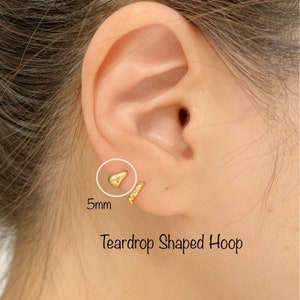 Bold Plain Teardrop Huggie Hoop Earring, 14k Gold/Rosegold/White PLT 925 Sterling Silver/Nickel Free