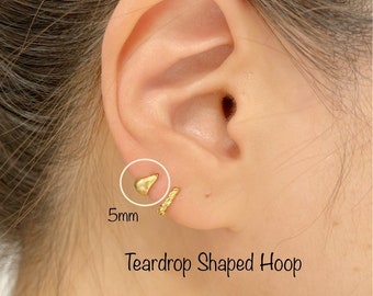 Bold Plain Teardrop Huggie Hoop Earring, 14k Gold/Rosegold/White PLT 925 Sterling Silver/Nickel Free