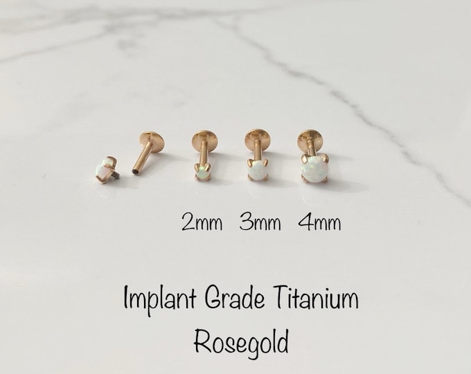 16G Implant Grade Titanium Rosegold Labret White Opal, 2mm/3mm/4mm Internally Threaded Labret/Monroe with White Opal