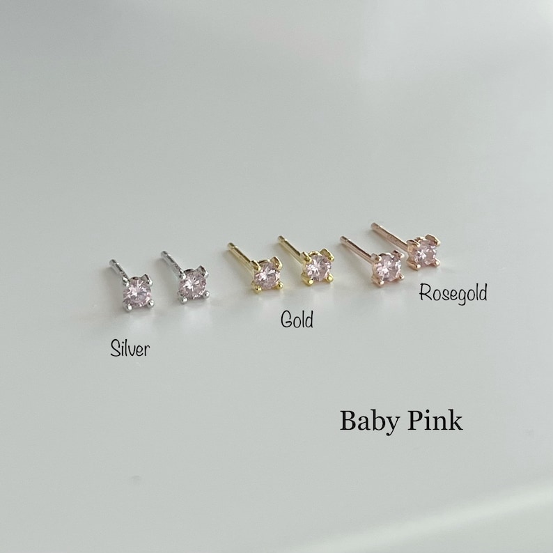 Pendientes estándar Teeny Tiny CZ PAR, 1,5 mm/2 mm/2,5 mm/3 mm CZ Studs 92,5 pendientes de plata de ley con espaldas de mariposa, pendientes minimalistas imagen 5