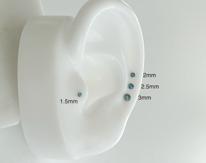 20g 18g 16g Teeny Tiny BLUE CZ Push In Bezel Setting Titanium Labret, Super tiny cz 1.5mm/2mm/2.5mm/3mm Grade23 Implant Grade Titanium