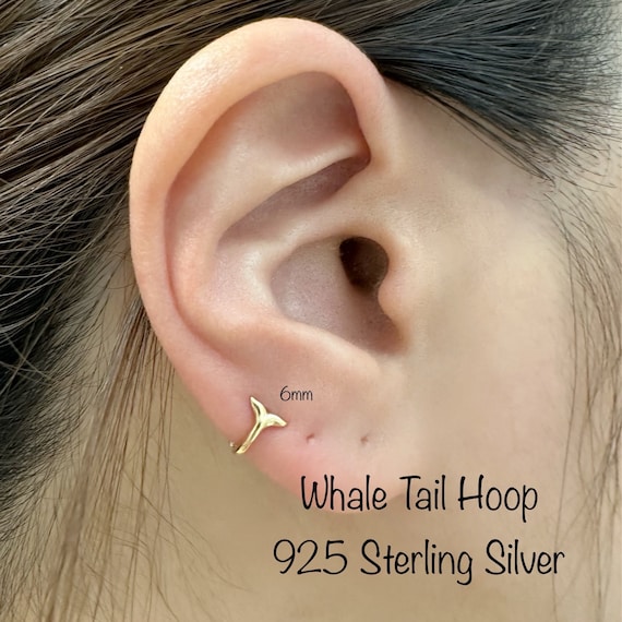 Whale Tail Huggie Hoop (single or Pair), 14k Gold Dipped 925