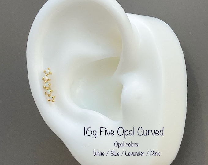Five Opal Curved Piercing(Single), 16g Opal Curved Piercing, Cartilage Earring /Conch/Helix