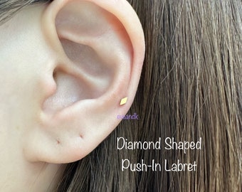 20g 18g 16g Diamond Shaped Threadless Push In Labret, Teeny Tiny Flat Diamond for Cartilage, Helix, Tragus Labret Piercing