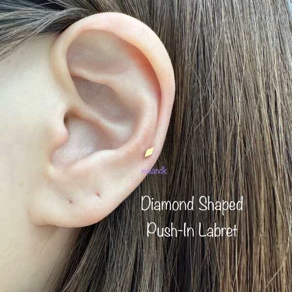 20g 18g 16g Diamond Shaped Threadless Push In Labret, Teeny Tiny Flat Diamond for Cartilage, Helix, Tragus Labret Piercing