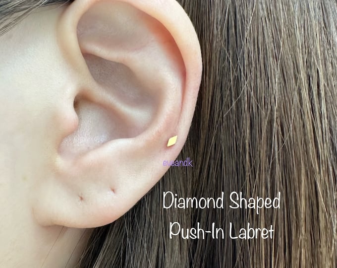 20g 18g 16g Diamond Shaped Threadless Push In Labret, Teeny Tiny Flat Diamond for Cartilage, Helix, Tragus Labret Piercing