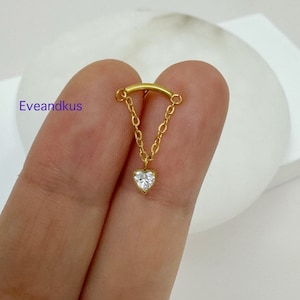 316L Surgical Steel Heart CZ Dangle Cartilage Ring 316L Surgical Steel Heart CZ Dangle Cartilage Ring