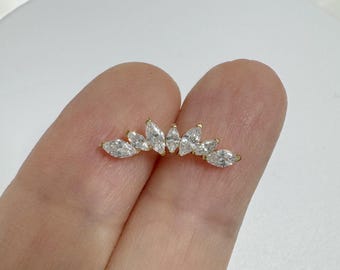 20g 18g 16g Seven Marquises CZ Wide Fan Crown Implant Grade Titanium Push-in Threadless Labret -  Nickel Free Hypoallergenic