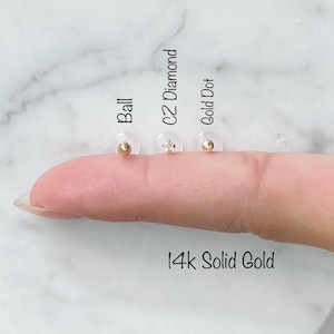 14k Solid Gold Labret: 16G Bio-Flex Tragus, Helix, Lip, Nose Stud