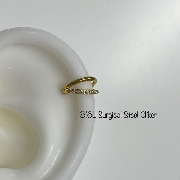 CZ Surgical Steel Cartilage Double Hoop: 16g/18g Helix Piercing