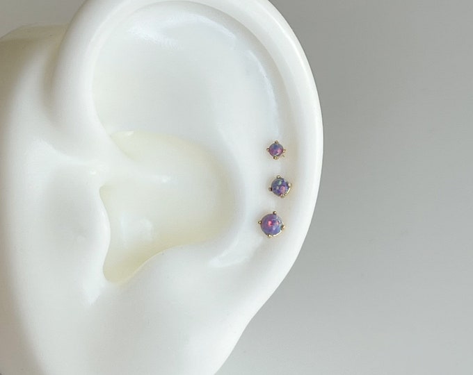 2mm/2.5mm/3mm Sleepy Lavender OPAL Earrings (Pair), 925 Sterling Silver Opal Stud Earrings, FINAL CLEARANCE