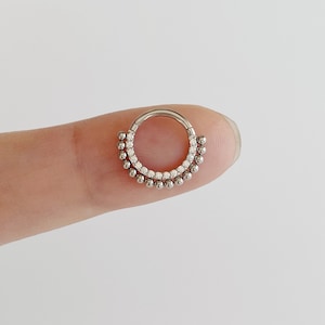 16g High Quality Precision All 316L Surgical Steel Hinged Segment Hoop Rings /Paved CZ and Balls, Septum, Daith piercing