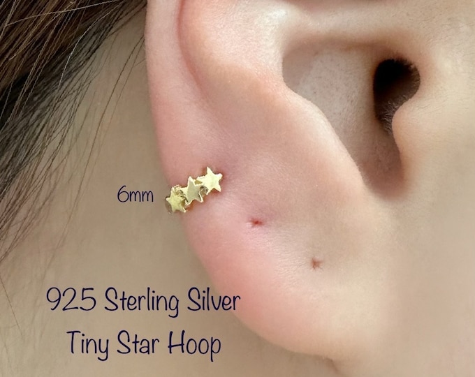 Star Shaped Huggie Hoop Earring, 6mm/7mm 14k Gold/Rosegold/White PLT 925 Sterling Silver/Nickel Free