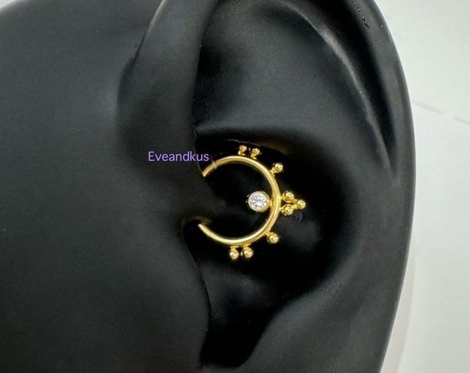 16g Dainty Boho Daith Clicker All 316L Surgical Steel Hinged Segment Hoop Septum, Daith piercing