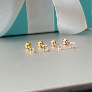 16g CZ Prong Set  316L Surgical Steel Cartilage, Helix, upper lobe, CZ screw ball end piercing