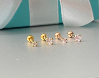 16g CZ Prong Set  316L Surgical Steel Cartilage, Helix, upper lobe, CZ screw ball end piercing