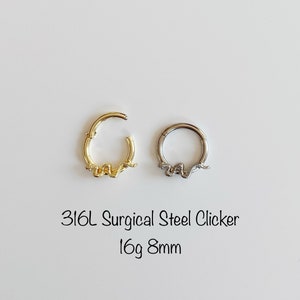 16g 8mm 10mm Snake Clicker (Single), 316L Surgical Steel Daith, Septum hoop