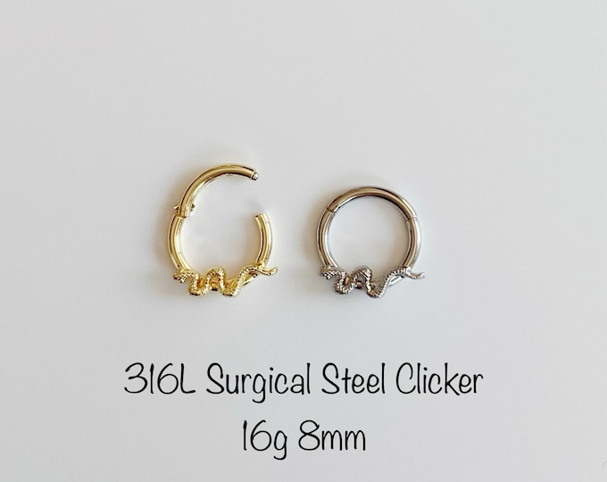 16g 8mm 10mm Snake Clicker (Single), 316L Surgical Steel Daith, Septum hoop