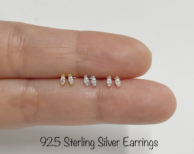 Dainty Marquise Solitaire Earrings (PAIR), 925 Sterling Silver Earrings, Minimalist earrings