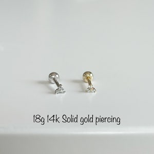 18g 14k Solid Gold Teeny Tiny Three Stones Piercing (Single), Trinity Minimalist solid gold piercing, Mid Cartilage, Helix