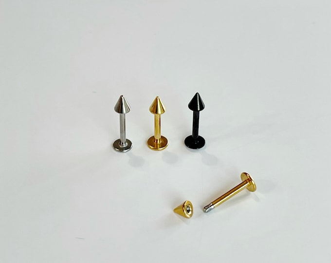 16g Spike Labret, 316L Surgical Steel Externally Threaded 6mm/8mm/10mm Cartilage, Lip, Helix, Tragus, Conch piercing