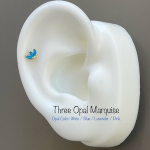 Opal Crown Piercing, Three Opal Marquise Cartilage, Conch, Helix Piercing Earring