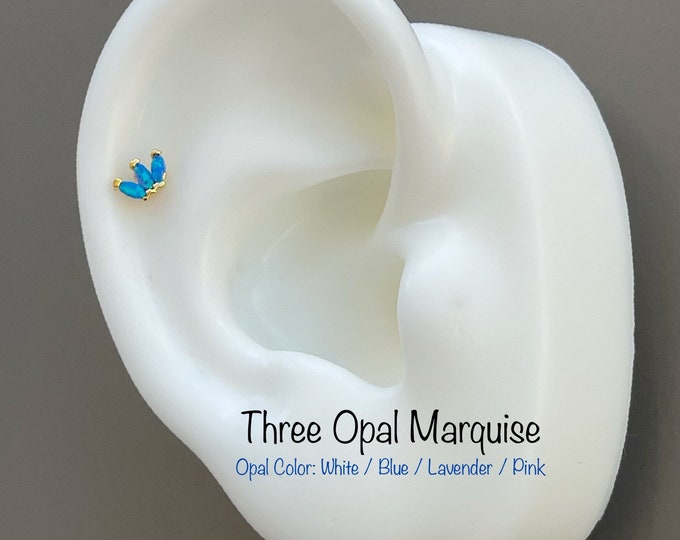 Opal Crown Piercing, Three Opal Marquise Cartilage, Conch, Helix Piercing Earring
