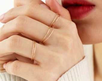 14k Solid Gold Plain stackable ring, Minimalist thin Stacking Ring, Dainty Stacking Ring