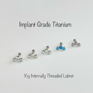 16g Curve Opal Titanium 6AL-4V-ELI-ASTM-F136 Internally Threaded Monroe Labret, Dainty Opal Helix Cartilage Tragus