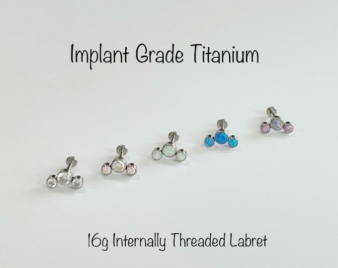 16g Curve Opal Titanium 6AL-4V-ELI-ASTM-F136 Internally Threaded Monroe Labret, Dainty Opal Helix Cartilage Tragus