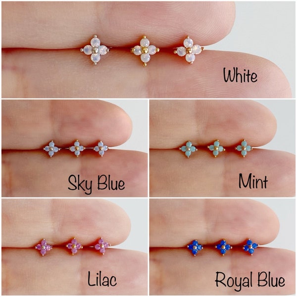 16g New AB Crystal Tiny Flower Piercing, Cartilage, Tragus, Conch, Helix Piercing, Surgical Steel Piercing