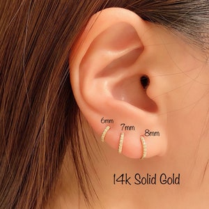 14k Solid Gold Dainty CZ Huggie hoops (SINGLE or PAIR), 7mm/8mm inner diameter 14k solid Gold Huggie Hoops, Minimalist hoops