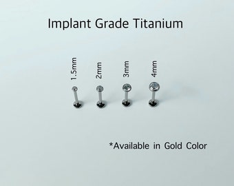 20g 18g 16g Teeny Tiny Push In Bezel Setting Titanium Labret, Super tiny cz 1.5mm/2mm/2.5mm/3mm/4mm/5mm Hypoallergenic